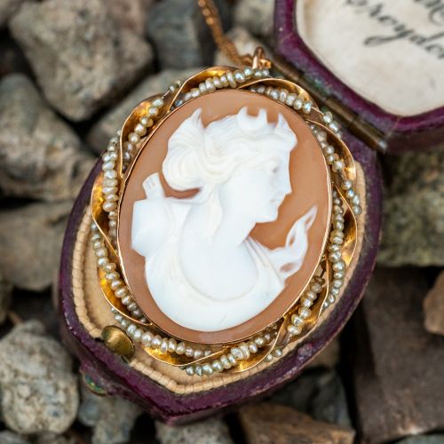 Beautiful Cameo Brooch Pin Pendant Necklace Yellow Gold