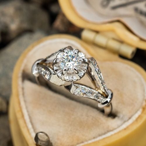 Vintage Diamond Engagement Ring 14K White Gold .24ct H/VS2