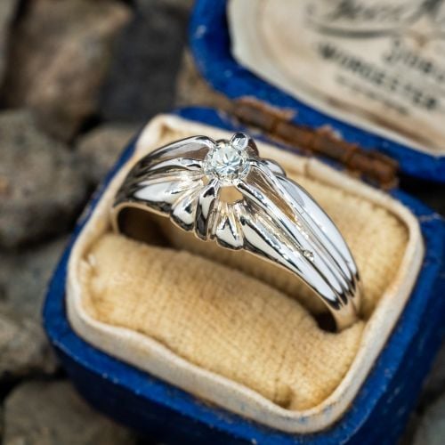 Vintage Mens Diamond Ring 18K White Gold