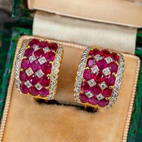 Ruby & Diamond Earrings 18K Yellow Gold