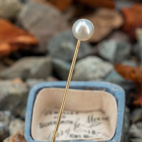 Lovely Solitaire Pearl Stick Pin 14K Yellow Gold