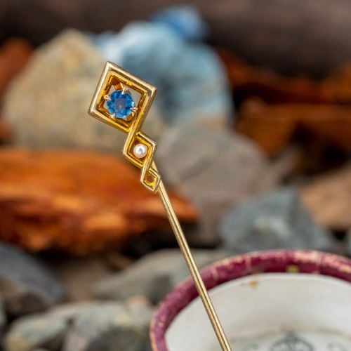 Pretty Vintage Sapphire Stick Pin 14K Yellow Gold