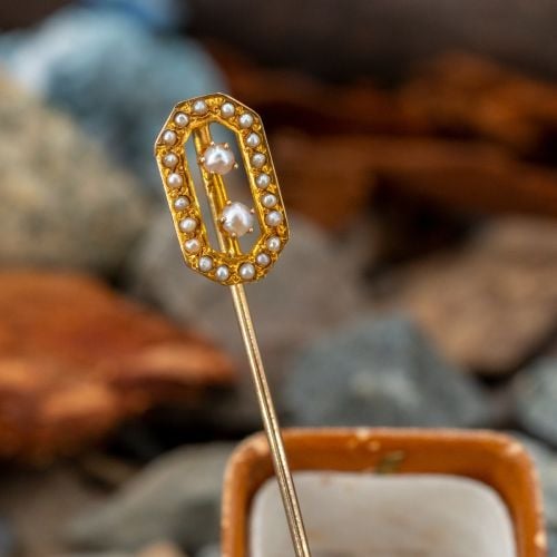 Antique Yellow Gold Seed Pearl Stick Pin