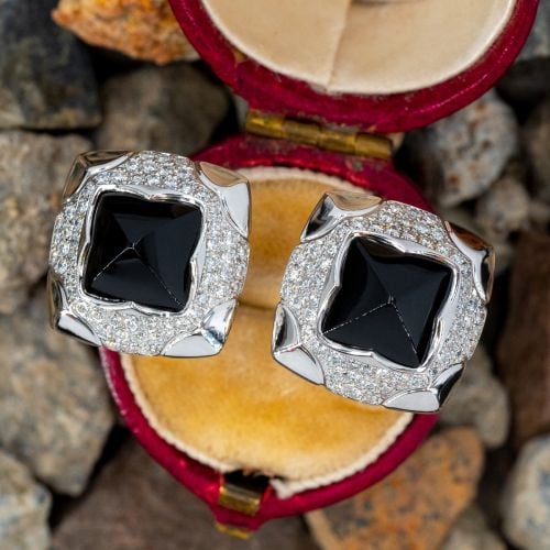 Bvlgari "Pyramide" Onyx & Diamond Earrings 18K White Gold