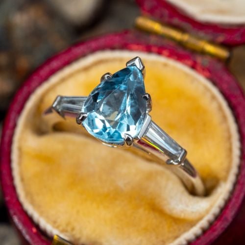 Gorgeous Sky Blue Topaz Ring w/ Diamond Accents Platinum