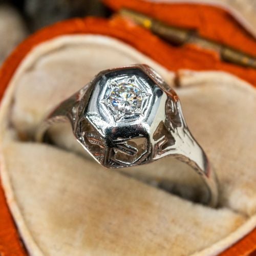 Vintage Transitional Diamond Engagement Ring 14K White Gold