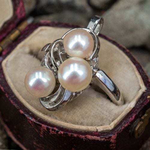 Beautiful Pearl Convertible Pendant Ring 14K White Gold