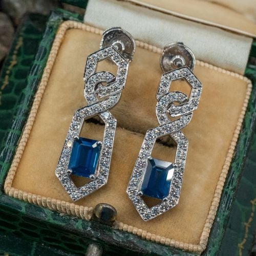 Blue Sapphire & Diamond Drop Earrings Platinum