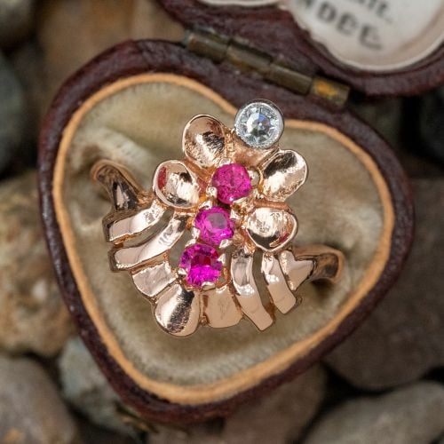 Vintage Ruby & Diamond Ring 14K Rose Gold
