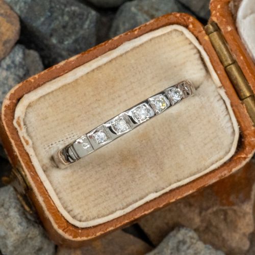 Art Deco Antique Diamond Wedding Band Ring 18K White Gold