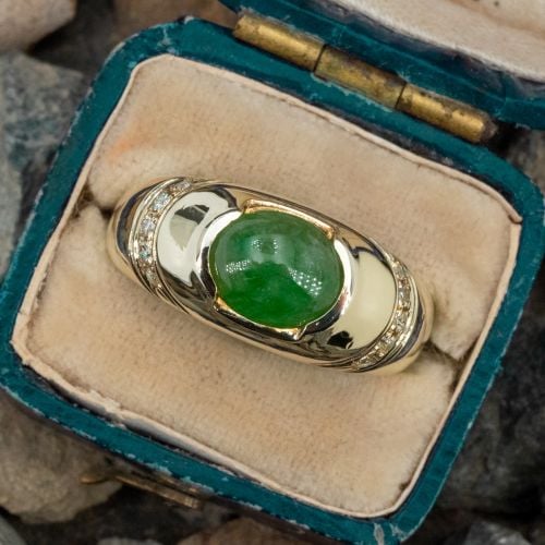 Estate Jadeite Jade Ring w/ Diamond Accents 14K Yellow Gold