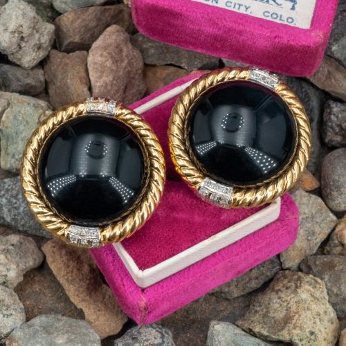 Onyx and Diamond Earrings 14K Yellow Gold