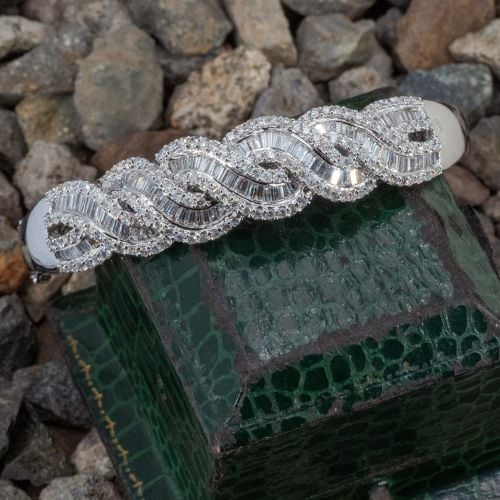 Twisted Design Diamond Bangle Bracelet 18K White Gold