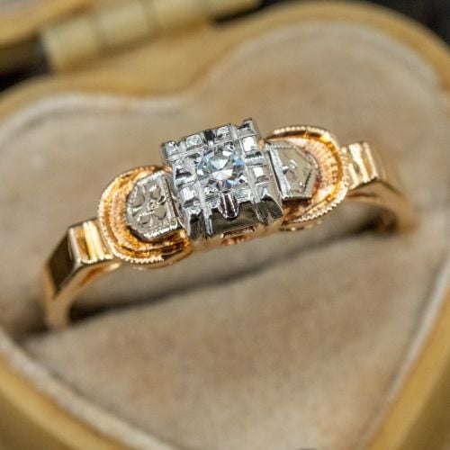 Vintage Diamond Engagement Ring 14K Yellow Gold .03ct I/SI1