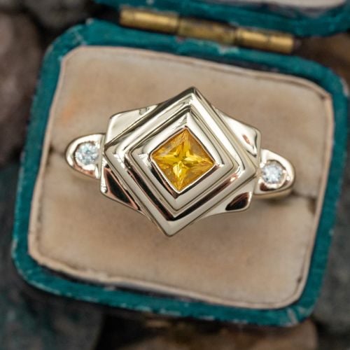 Yellow Sapphire & Diamond Ring 14K Yellow Gold Euro Shank