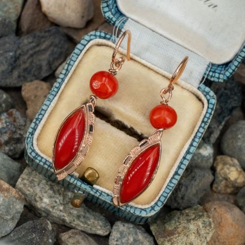 Yellow Gold Coral Drop Earrings