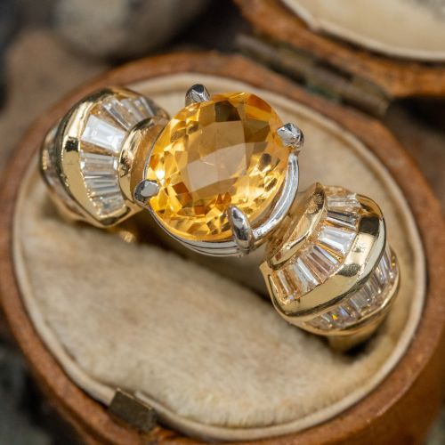 Attractive Checkerboard Citrine Ring 18K Yellow Gold