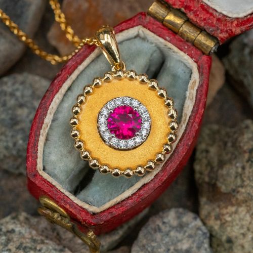 Spark Creations Ruby Disc Necklace 18K Yellow Gold