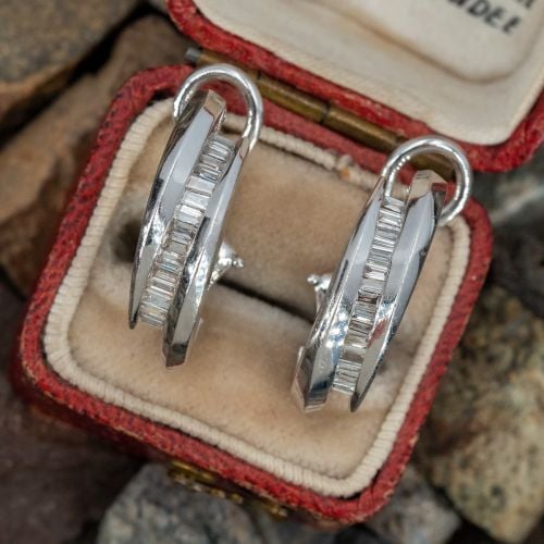 Gorgeous J-Hoop Diamond Earrings 14K White Gold