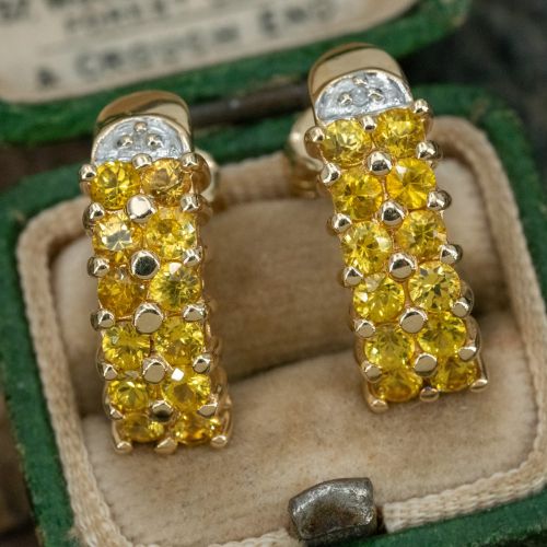 Yellow Sapphire & Diamond Earrings 14K Yellow Gold
