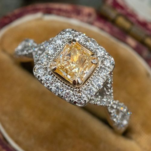 Fancy Yellow Diamond Engagement Ring w/ Accents 18K Gold .74ct VVS2