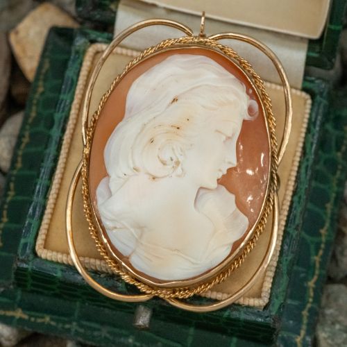 Vintage Shell Cameo Bust Pendant Brooch Yellow Gold