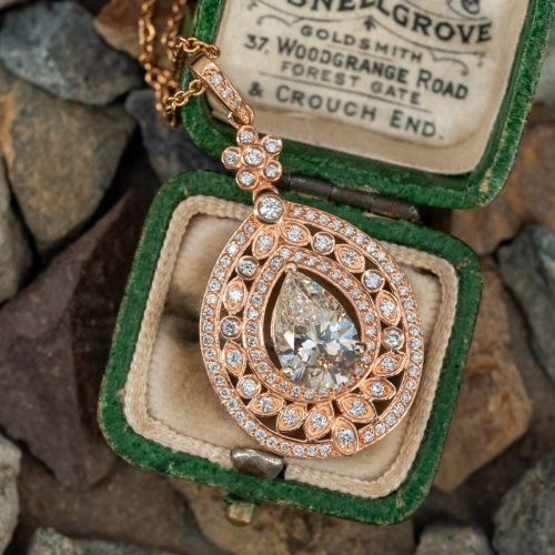 EFFY 2 Carat Pear Cut Diamond Pendant Necklace 14K Rose Gold