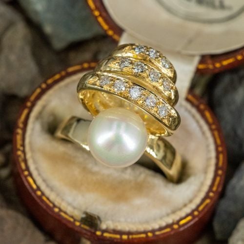 Pearl & Diamond Ring 14K Yellow Gold