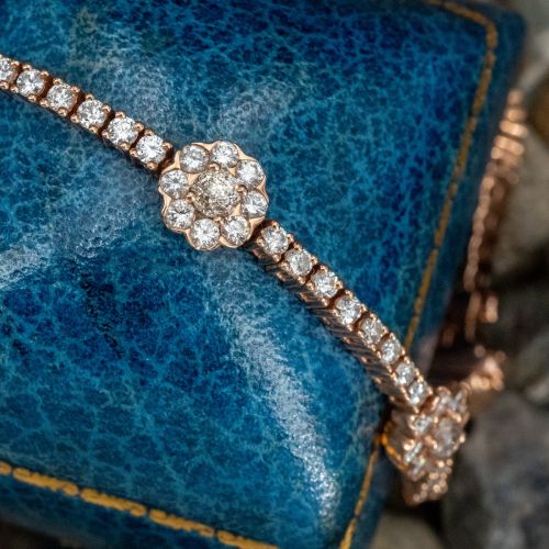 Floral Diamond Cluster Link Bracelet 14K Rose Gold 7.5-Inch