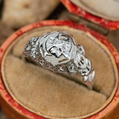 Filigree Diamond Engagement Ring 18K White Gold