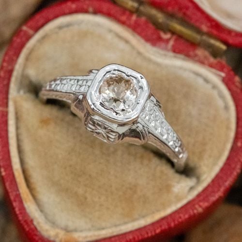Art Deco Diamond Engagement Ring 14K White Gold