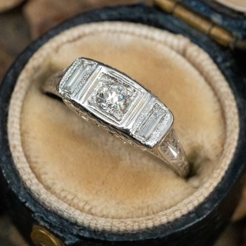 Antique Belais Diamond Engagement Ring 18K White Gold