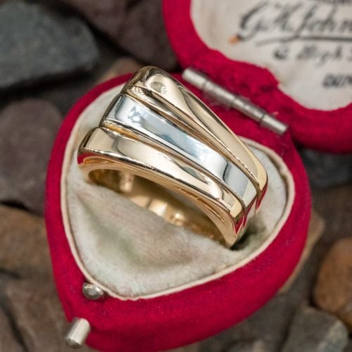 Three Step 14K Two Tone Gold Wide Band Ring