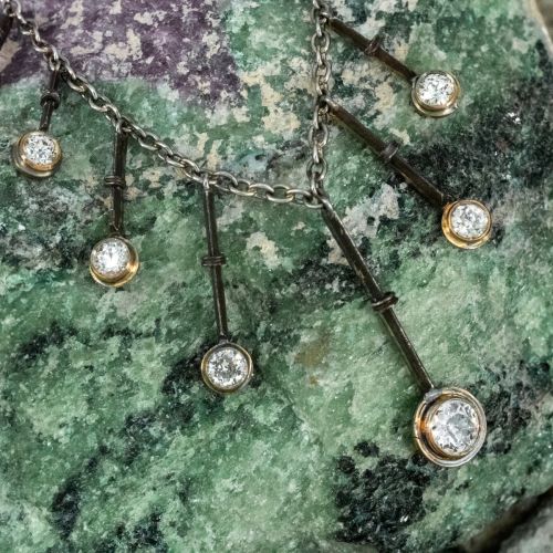 Circa 1900 Old European Cut Diamond Dangle Style Necklace