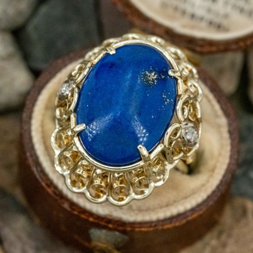 Oval Lapis Cocktail Ring 14K Yellow Gold