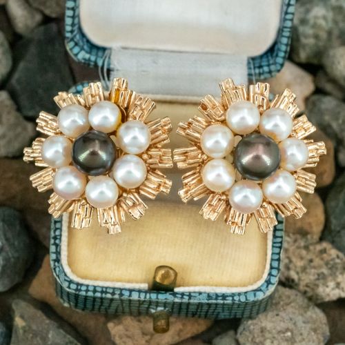 Vintage Akoya Pearl Clip-On Earrings 14K Yellow Gold