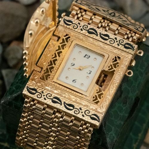 1940's Vintage Watch/Bracelet 14K Yellow Gold w/ Enamel Details