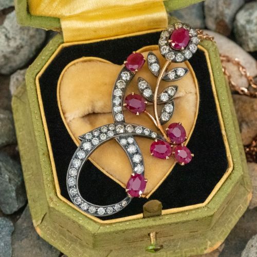 Ruby & Diamond Flower Pendant Necklace