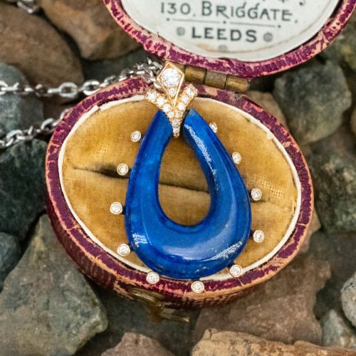 Wonderful Lapis Lazuli Pendant Necklace 14K Two Tone