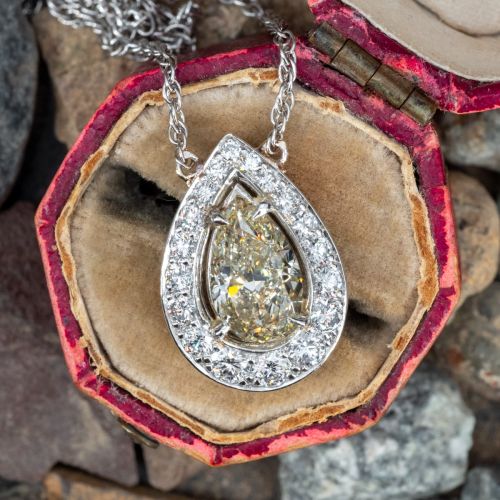 Pear Cut Diamond Halo Pendant Necklace