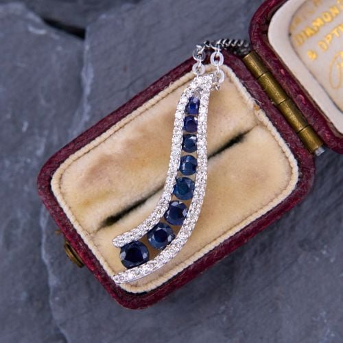 Pretty Sapphire Journey Pendant Necklace 14K White Gold