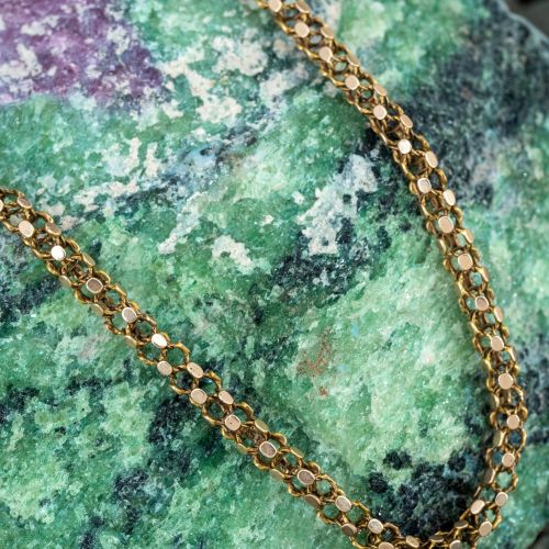 Patinated Fancy Link Necklace Yellow Gold