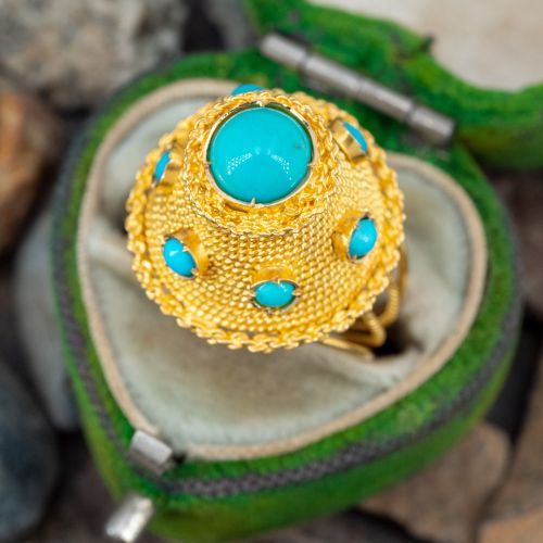 Persian Style Turquoise Dome Ring 18K Yellow Gold