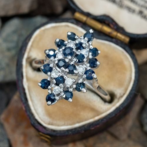 Sapphire & Diamond Navette Ring 14K White Gold