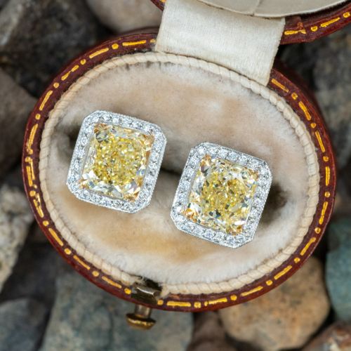 Magnificent Fancy Yellow Diamond Earrings 18K/ Platinum GIA 