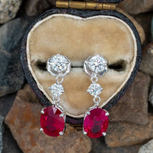 Hearts on Fire Ruby Diamond Dangle Earrings 18K White Gold