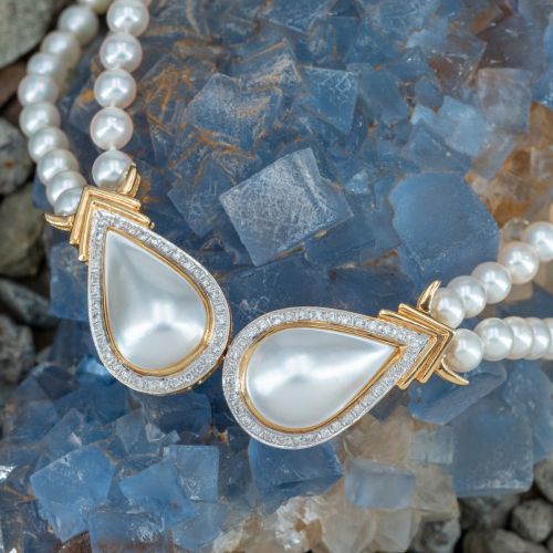 Double Strand Pearl & Mabé Pearl Necklace 14K Yellow Gold