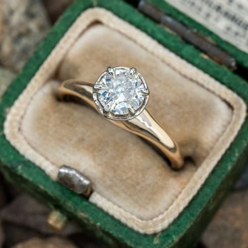 Vintage Transitional Diamond Solitaire Engagement Ring 14K Yellow Gold