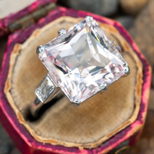 Gorgeous Square Morganite Ring w/ Diamonds Platinum
