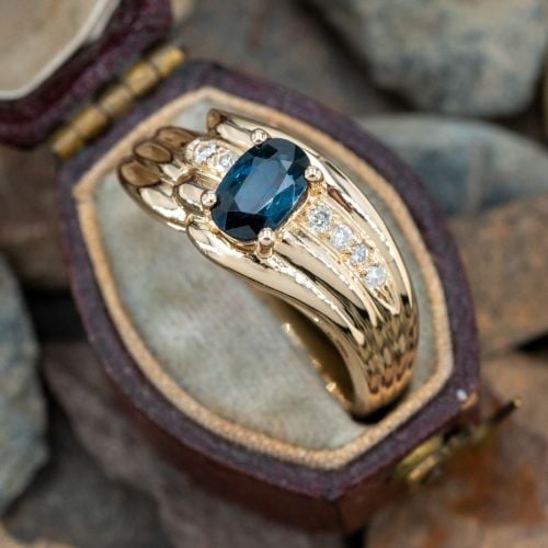 Curved Oval Sapphire Ring 14K Yellow Gold